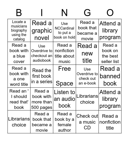 Libraries Rock! Young Adult Summer Reading Bingo Card