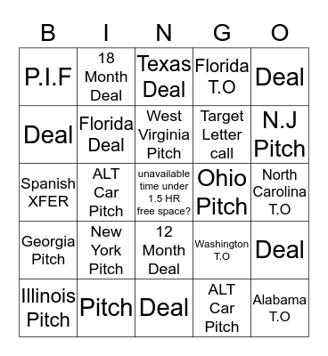 Vehicle Assurance  Bingo Card