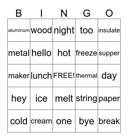 ice cream Bingo Card