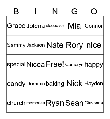 Grandparent Day Bingo Card