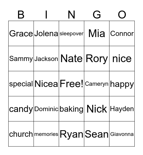 Grandparent Day Bingo Card
