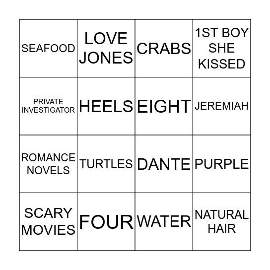 TRACY Bingo Card