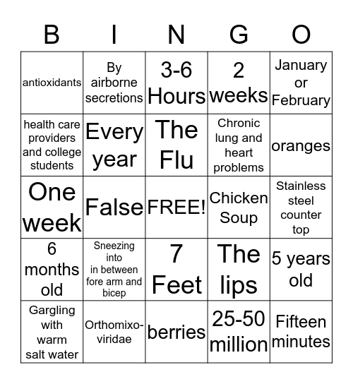 Cold and Flu Bingo! Bingo Card