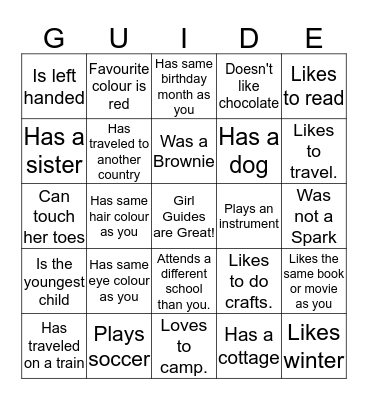 Getting to know each other... Bingo Card