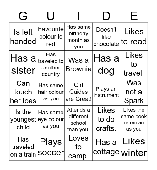 Getting to know each other... Bingo Card