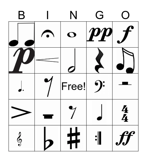 music Bingo Card