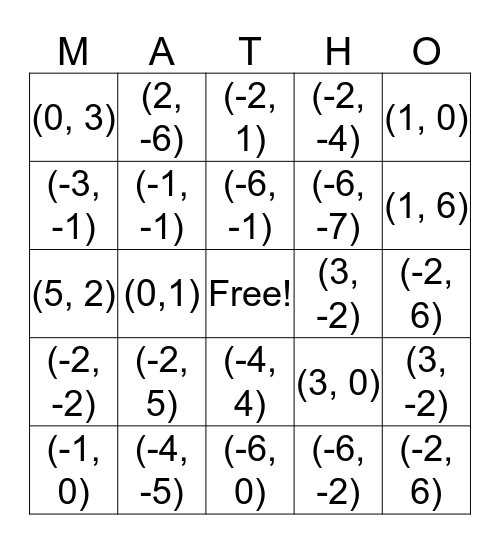 MATHO Bingo Card