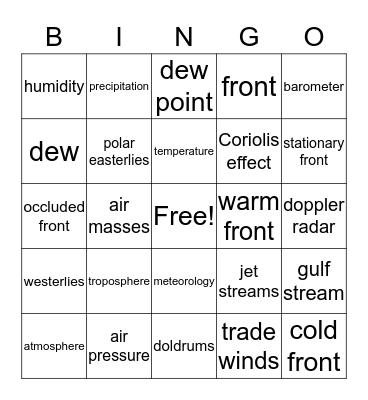 weather vocab Bingo Card