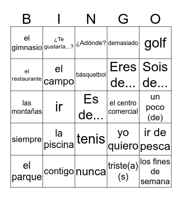 Spanish 1 - Unit 4 Bingo Card