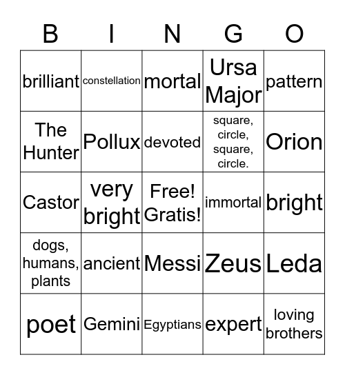 Unit 3 Lesson 7 Gemini: The Twins Bingo Card