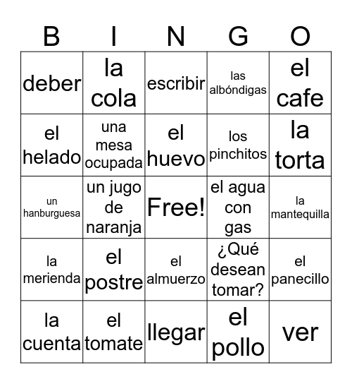 ¡Así se dice - 1!  Capítulo 4 - ¿Qué comemos y dónde? en español Bingo Card