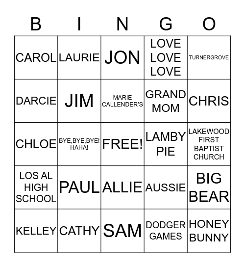 DAVE AND LAURIE'S 30TH ANNIVERSARY! Bingo Card