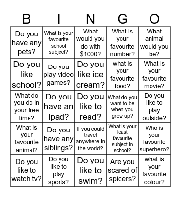 Get To Know Me Bingo Card