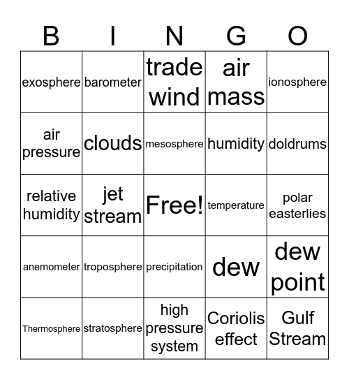 science bingo weather board Bingo Card