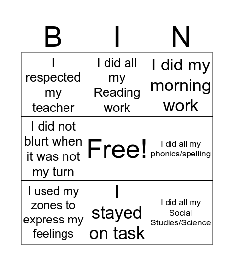 Aiden's Choice Board Bingo Card