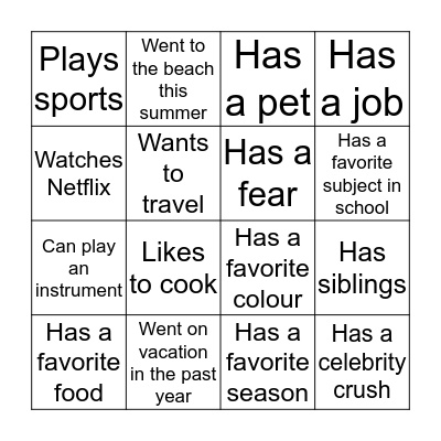 GETTING TO KNOW EACH OTHER!! Bingo Card