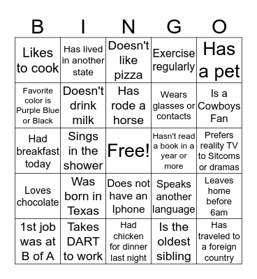 Ice Breaker Bingo Card