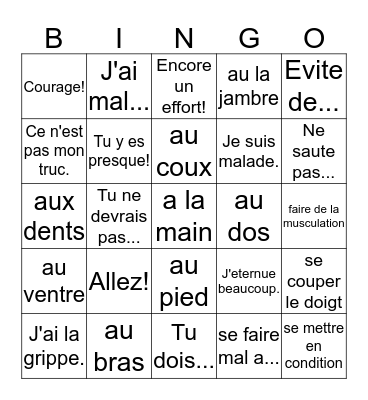 French Chapter 7 Bingo Card