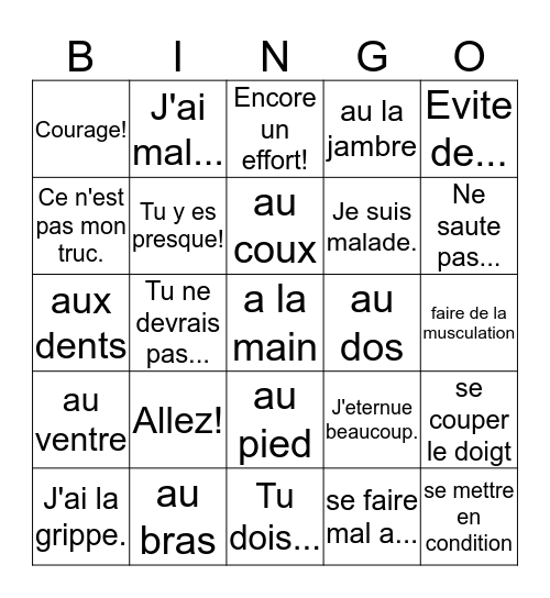 French Chapter 7 Bingo Card