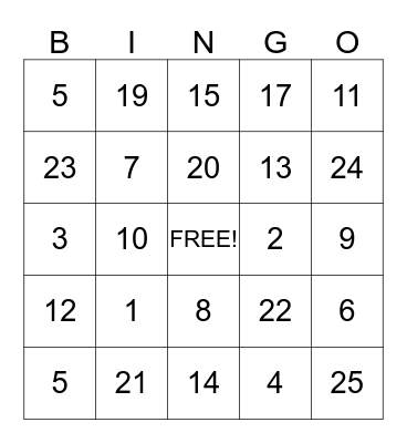 Math - Addition Bingo Card