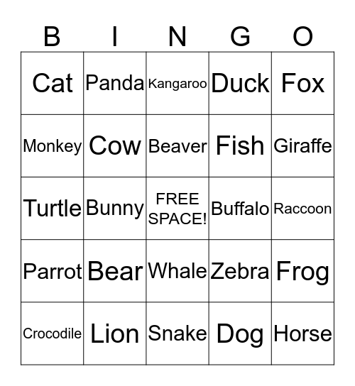 Animal BINGO Card