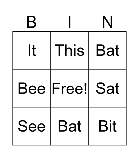 Vocabulary Bingo Card