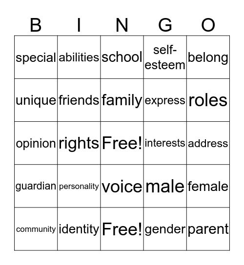 Personality Bingo Card