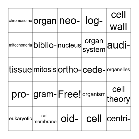 Cells, Roots, Stems Bingo Card