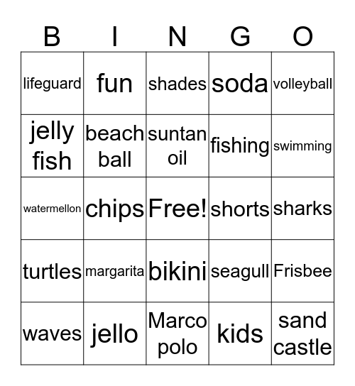 Summertime Bingo Card