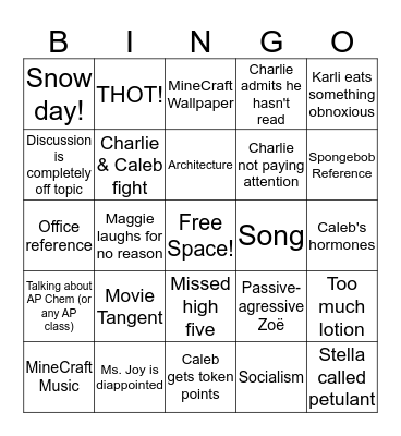 AP English Bingo Card