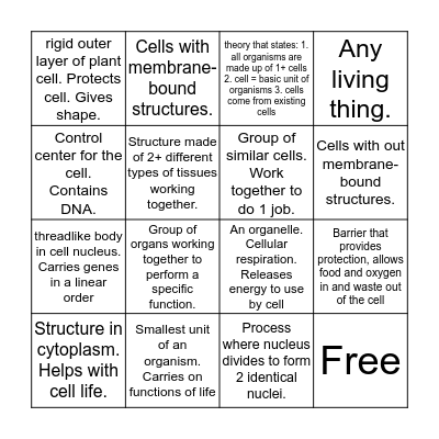 Cells Bingo Card