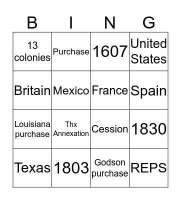 Manifest Destiny  Bingo Card
