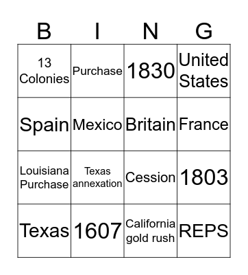 Manifest Destiny  Bingo Card