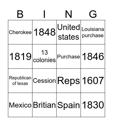 Manifest Destiny  Bingo Card