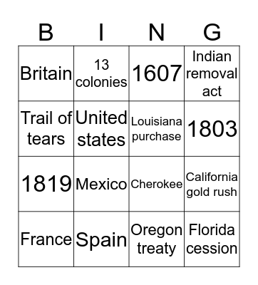Manifest Destiny Bingo Card