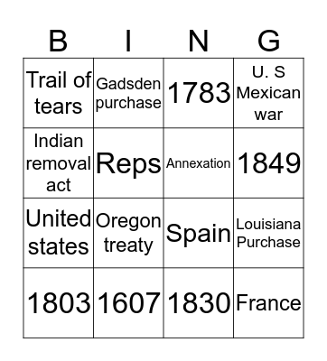 Manifest Destiny Bingo Card