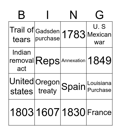 Manifest Destiny Bingo Card