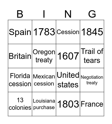 Manifest destiny  Bingo Card