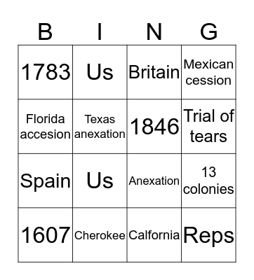 Manifest Destiny          Bingo Card