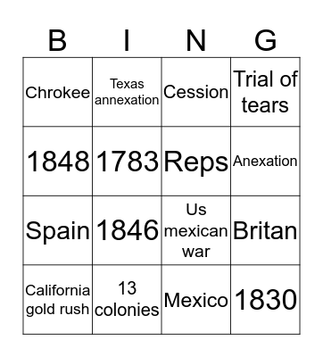 Manifest destiny  Bingo Card