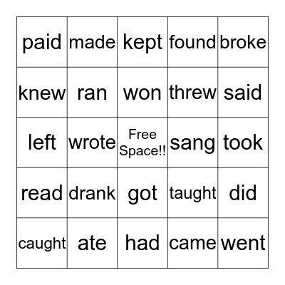 IRREGULAR VERBS Bingo Card