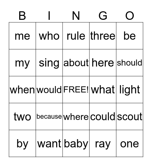 Sight Word / Word Family / Other Rules Bingo Card