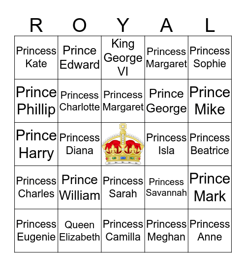 Bingo for Royals Bingo Card