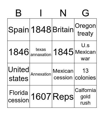 Manifest  destiny  Bingo Card