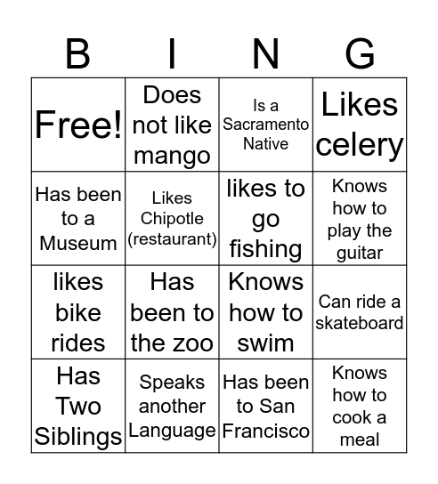 Similarities Bingo Card