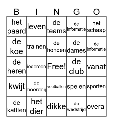 vrije tijd Bingo Card