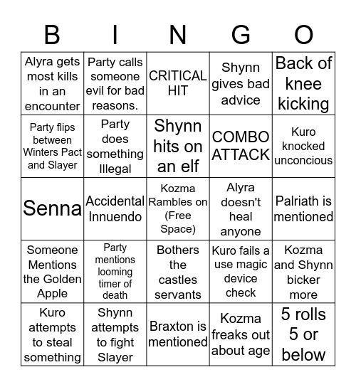 Golden Apples Bingo Card