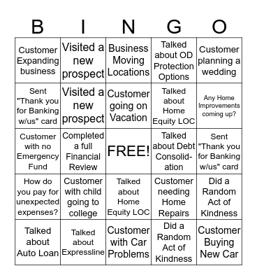 Looking for Loans Bingo Card