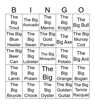 Australia's 'Big Things' Bingo Card