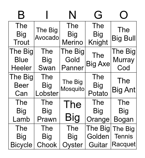 Australia's 'Big Things' Bingo Card